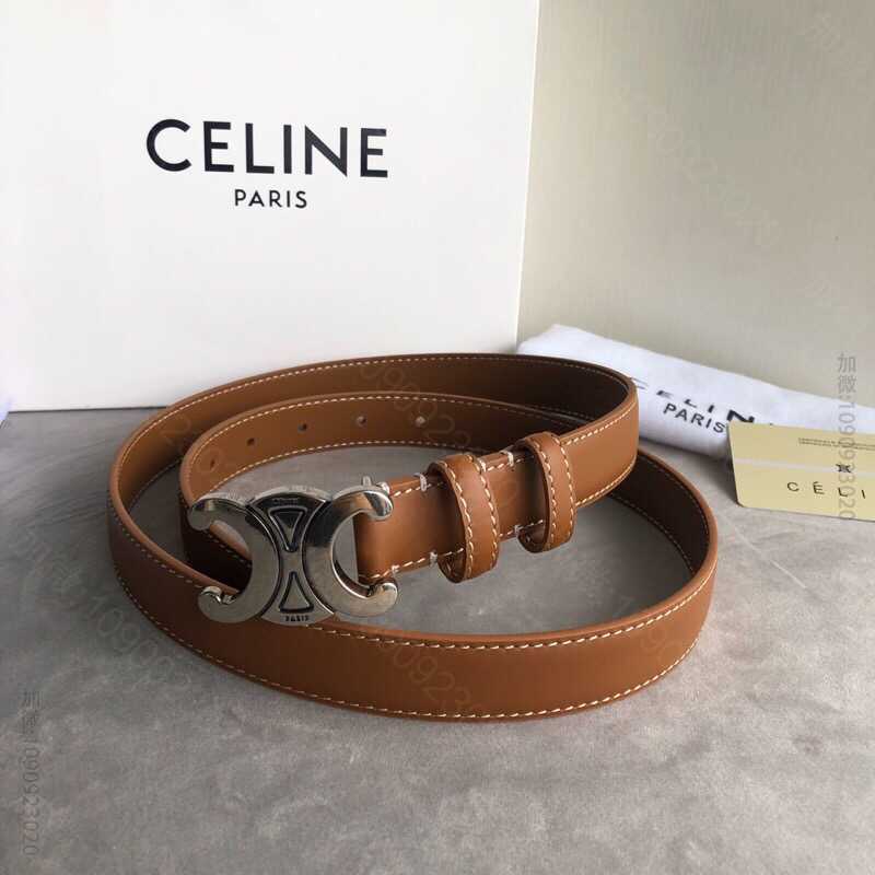 CELINE思琳女士新款logo饰有古董银色金色金属扣2.5cm女款腰带