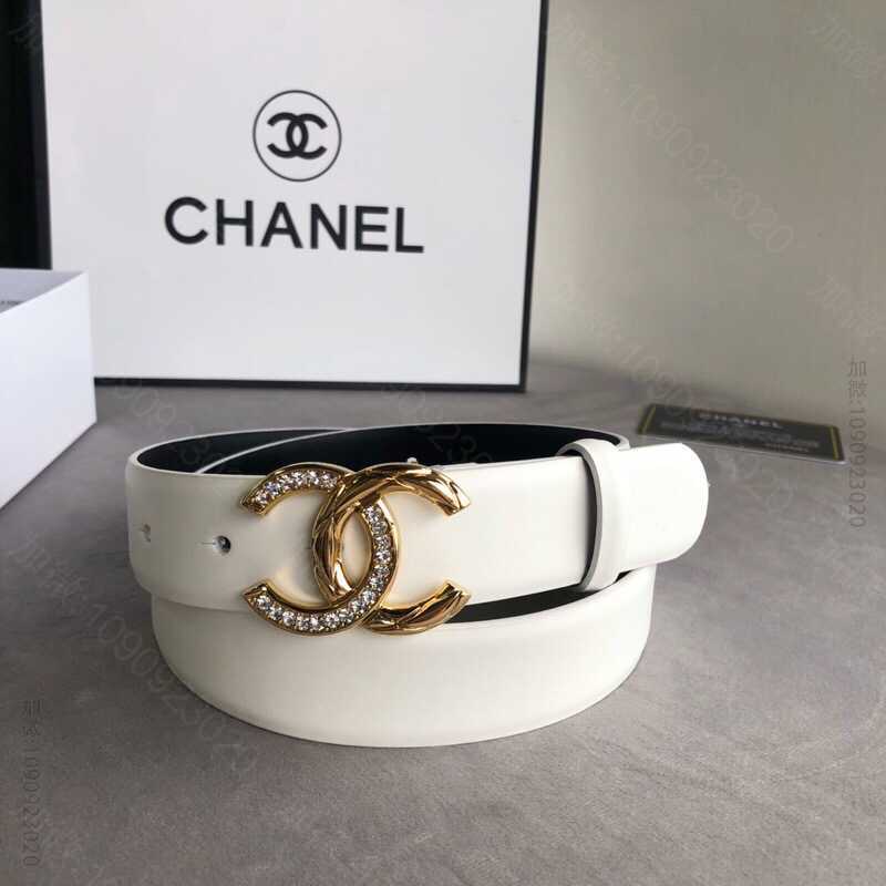 Chanel香奈儿 双C钻饰扣搭配头层牛皮腰带