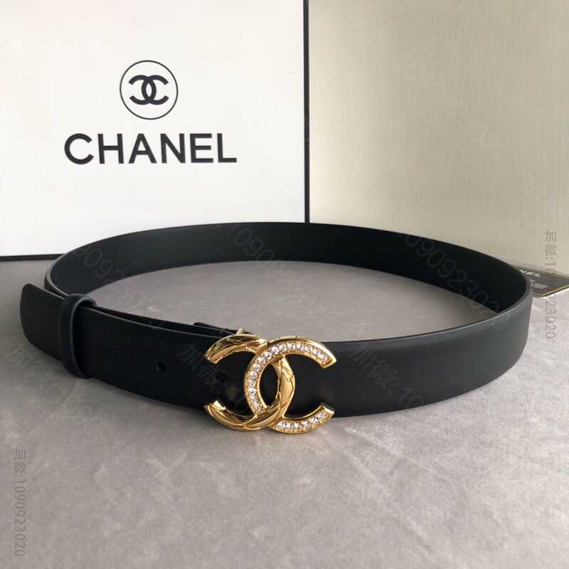 Chanel香奈儿 双C钻饰扣搭配头层牛皮腰带