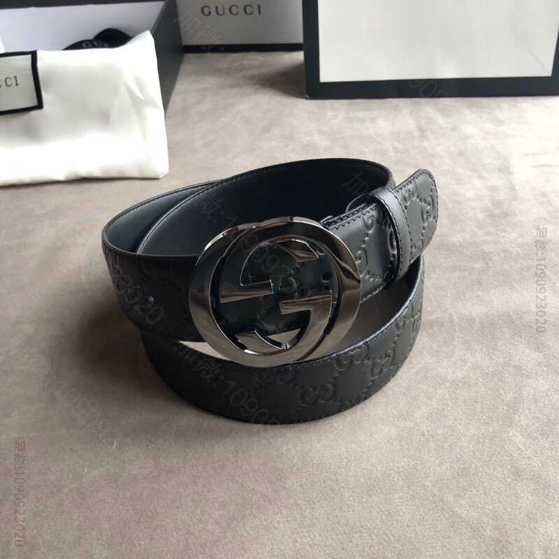 Gucci古驰signature真皮男款互扣式双G金属扣腰带