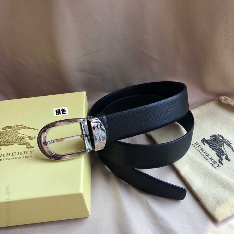 BURBERRY博柏利意大利男士黑色进口层牛皮搭配针扣3.5cm男款腰带