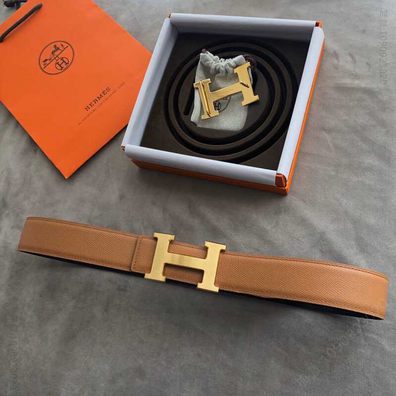 Hermes爱马仕 精钢316H金属扣(底部镜面亮光)搭配手掌纹原版皮男款3.8cm腰带