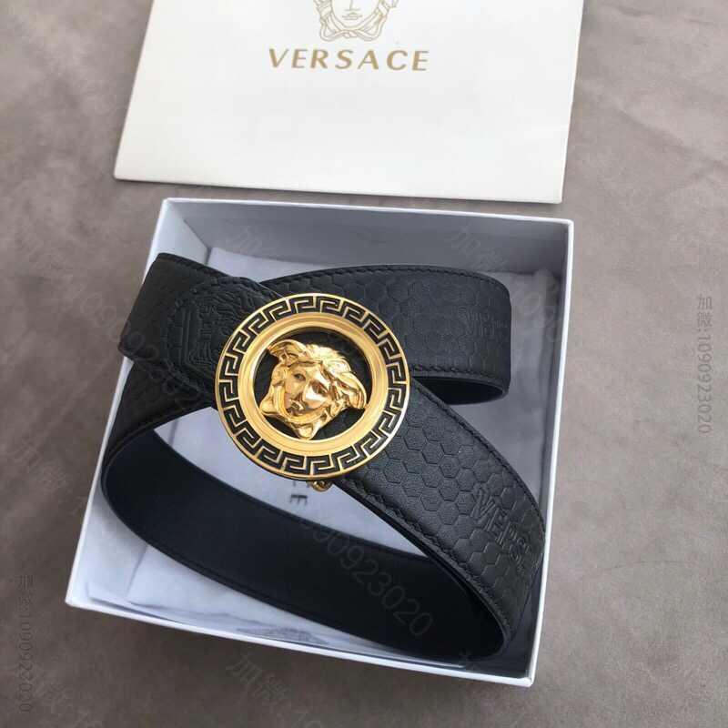 VERSACE范思哲男士黑色头层牛皮美杜莎标志腰带3.8cm
