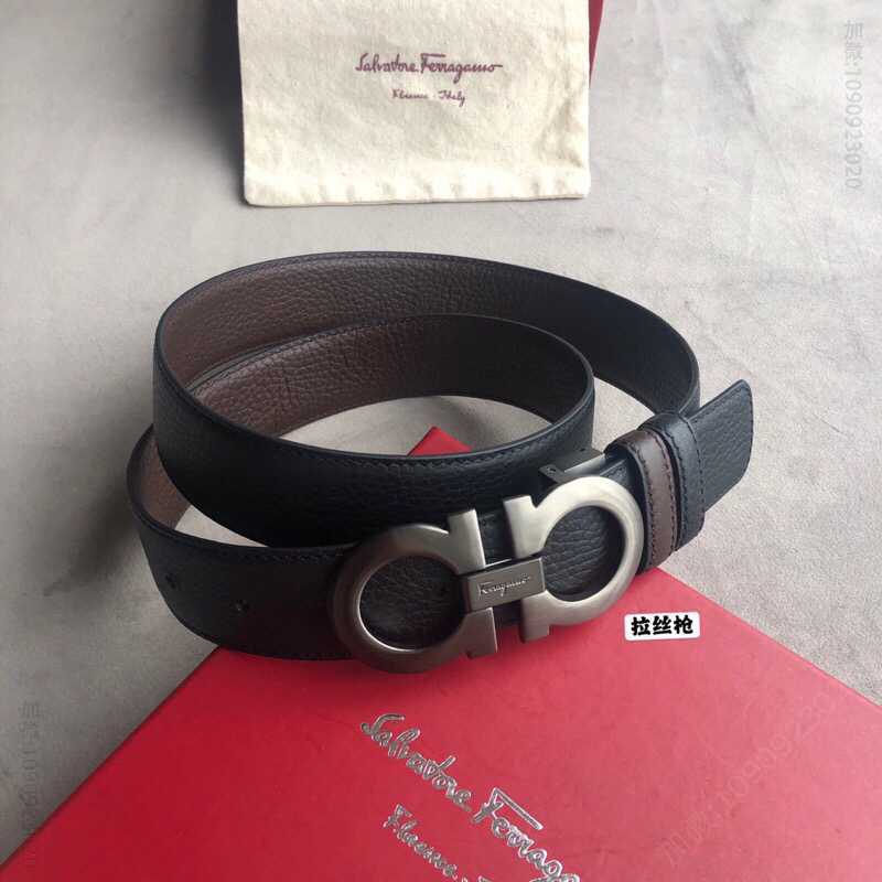SalvatoreFerragamo菲拉格慕男士3.5cm经典金属夹扣，进口头层牛皮荔枝腰带