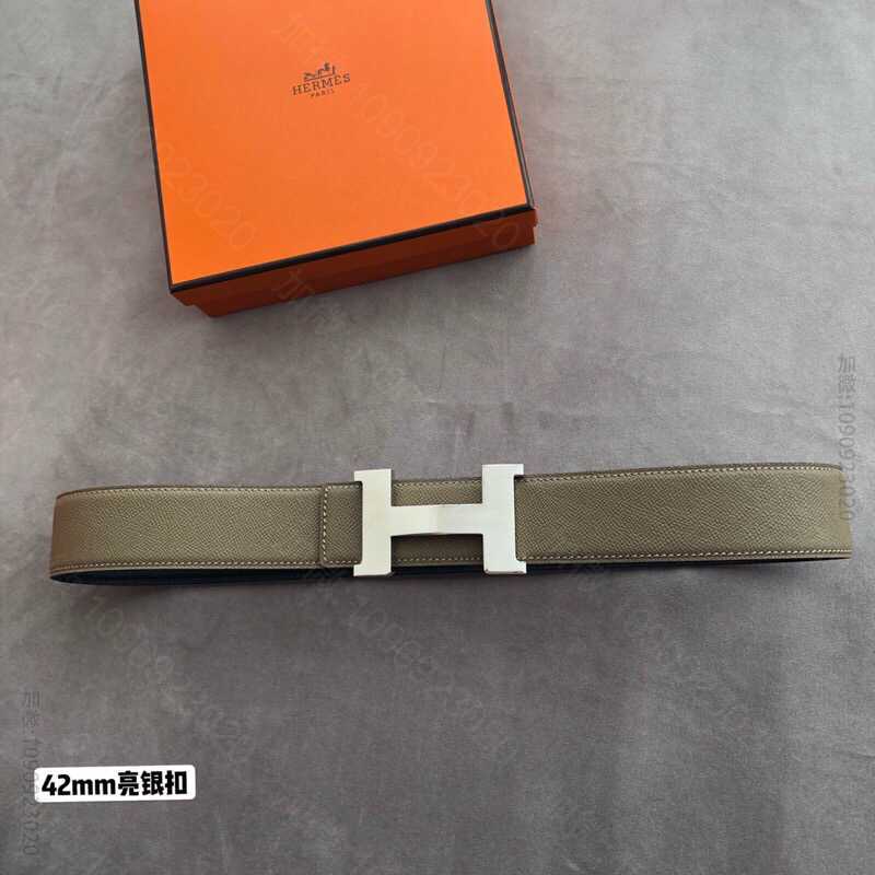 Hermes爱马仕 精品四角亮面金色/银色焊点金属扣男款腰带42mm