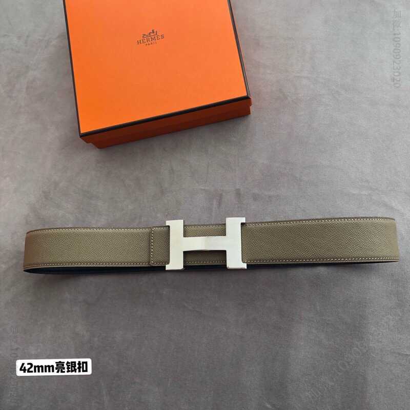 Hermes爱马仕 精品四角亮面金色/银色焊点金属扣男款腰带42mm