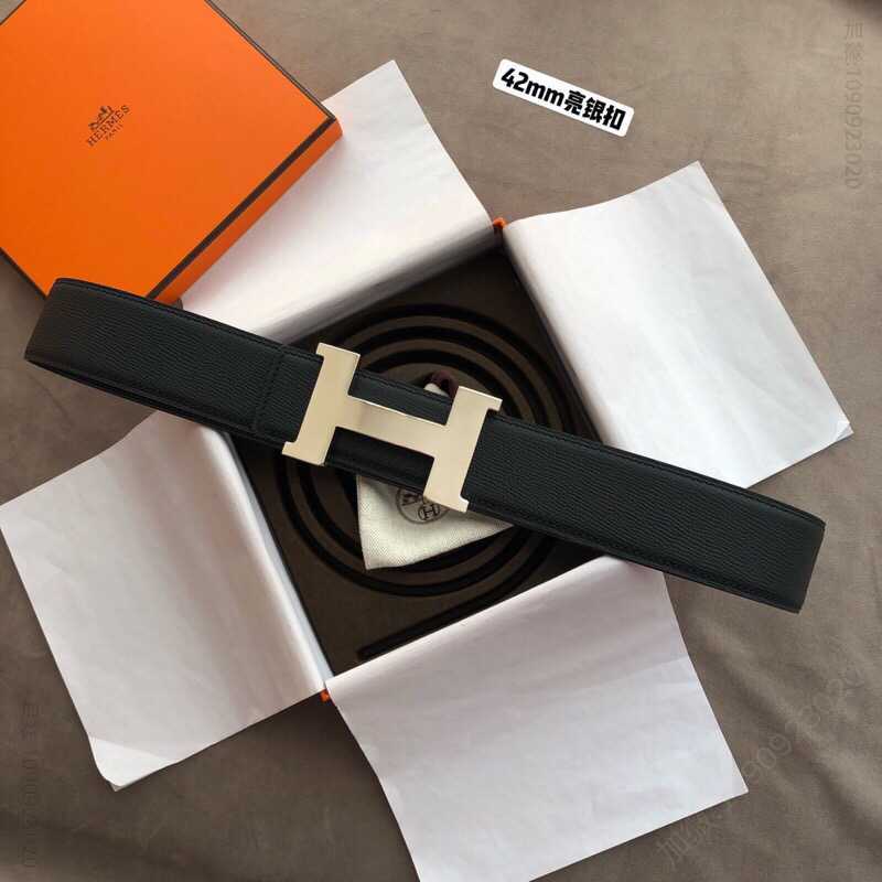 Hermes爱马仕 精品四角亮面金色/银色焊点金属扣男款腰带42mm