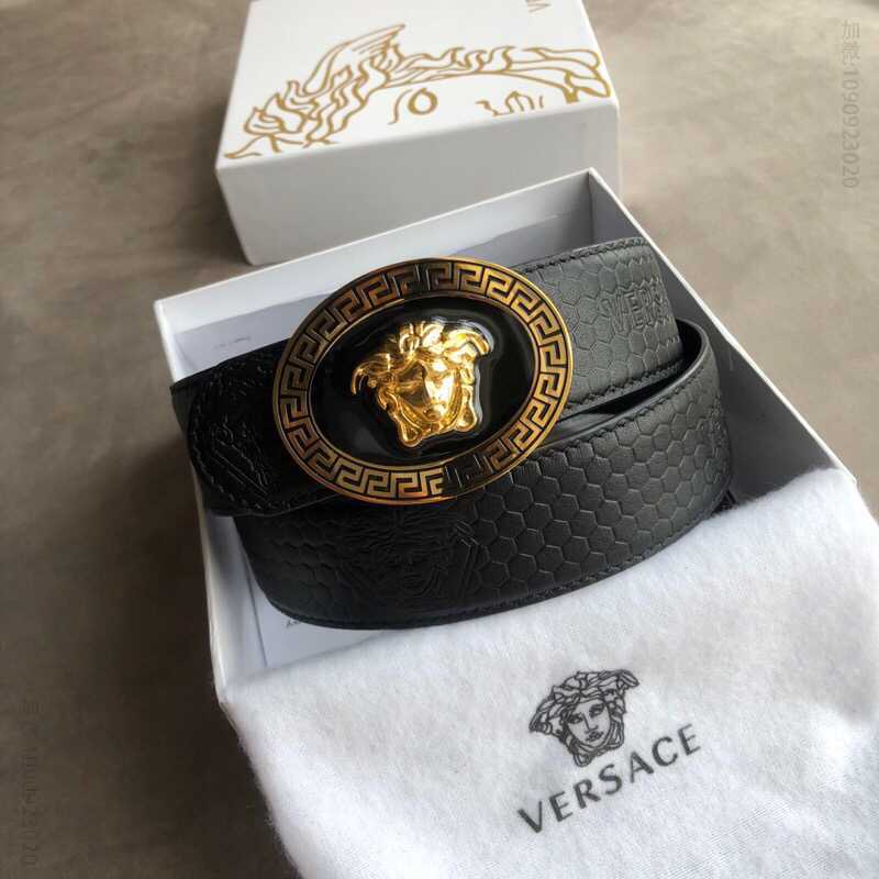 VERSACE范思哲男士黑色头层牛皮美杜莎标志腰带3.8cm