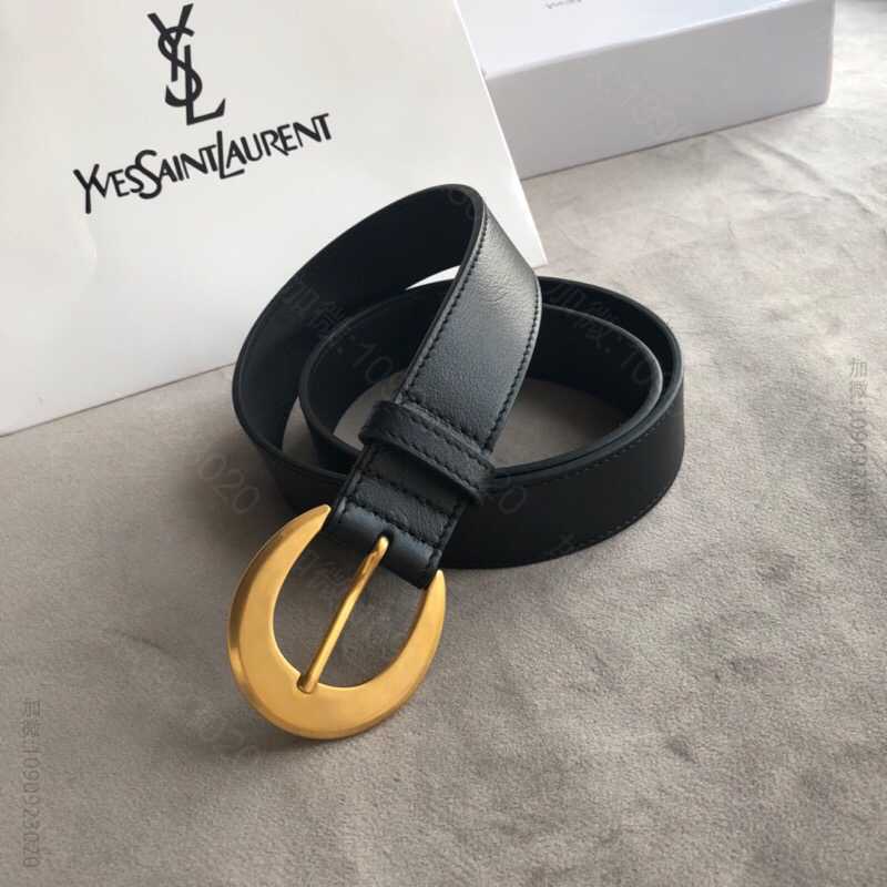 伊夫圣罗兰(Yves Saint Laurent)黑色女士复古针扣腰带3.0...