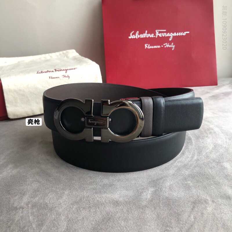 SalvatoreFerragamo菲拉格慕经典双圈金属夹扣男士3.5cm头层纳帕牛皮腰带