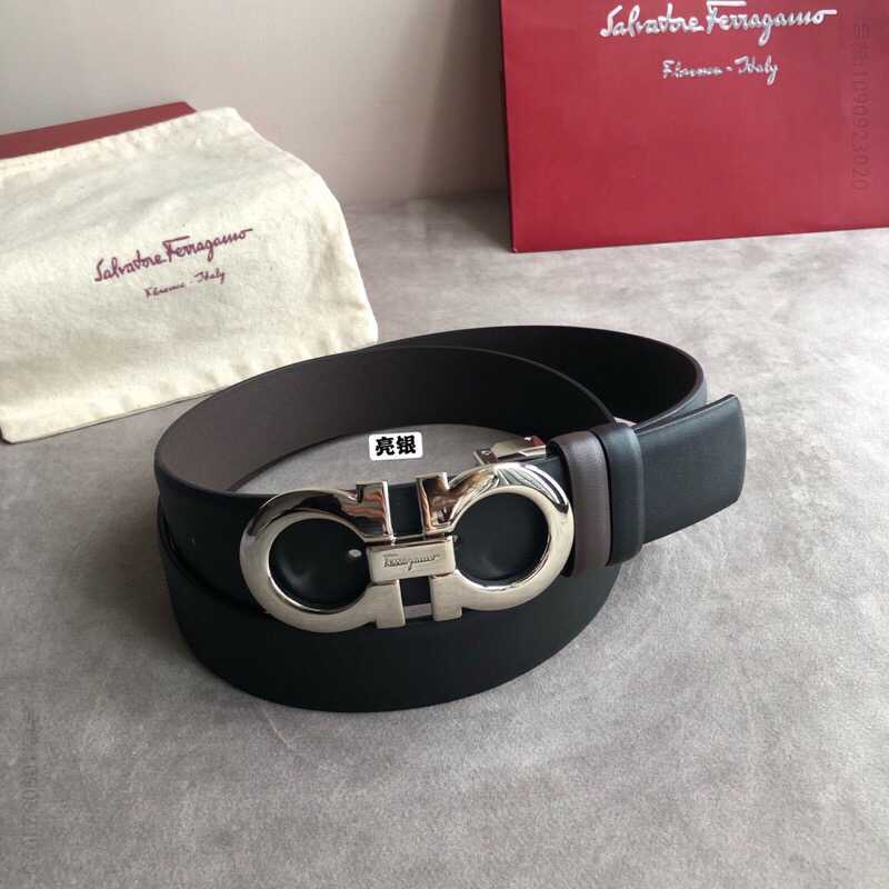 SalvatoreFerragamo菲拉格慕经典双圈金属夹扣男士3.5cm头层纳帕牛皮腰带