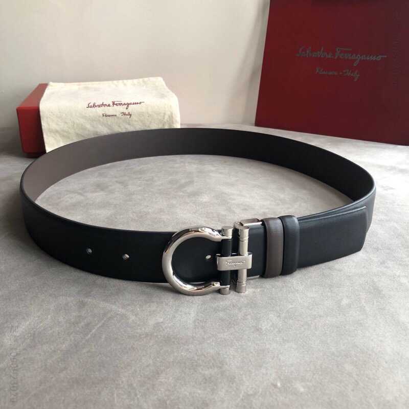 SalvatoreFerragamo菲拉格慕精致半圆金属夹扣，进口头层纳帕牛皮男士3.5cm腰带