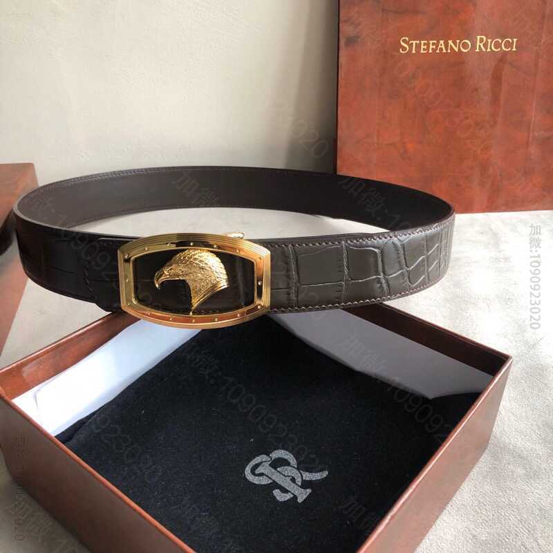 STEFANORICCI史蒂芬.劳尼治专柜款精钢鹰头廓边挂扣3.8cm头层牛...