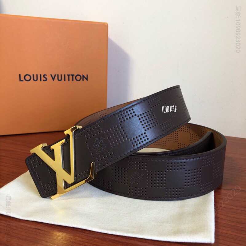 LOUIS VUITTON路易威登 1853头层牛皮方格冲孔工艺腰带4.0cm