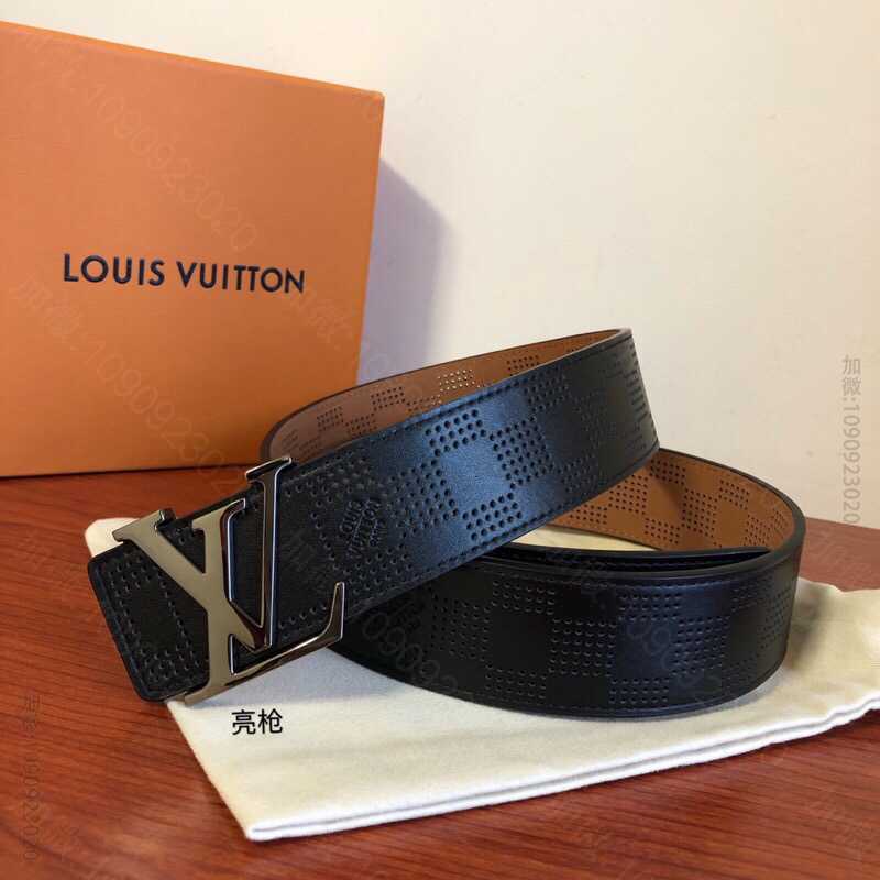 LOUIS VUITTON路易威登 1853头层牛皮方格冲孔工艺腰带4.0c...