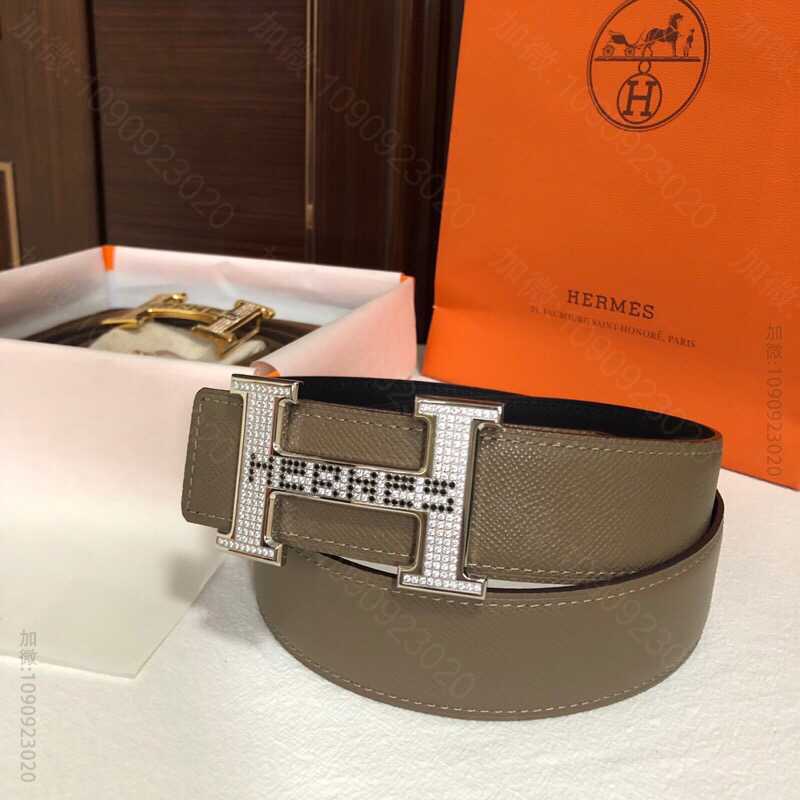 Hermes爱马仕 男款3.8cm精钢h镶嵌满钻金属扣手掌纹原版皮腰带