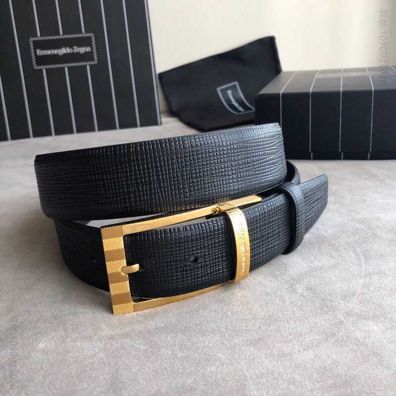 Ermengildo.Zein杰尼亚男士商务休闲旋转针扣进口头层牛皮腰带