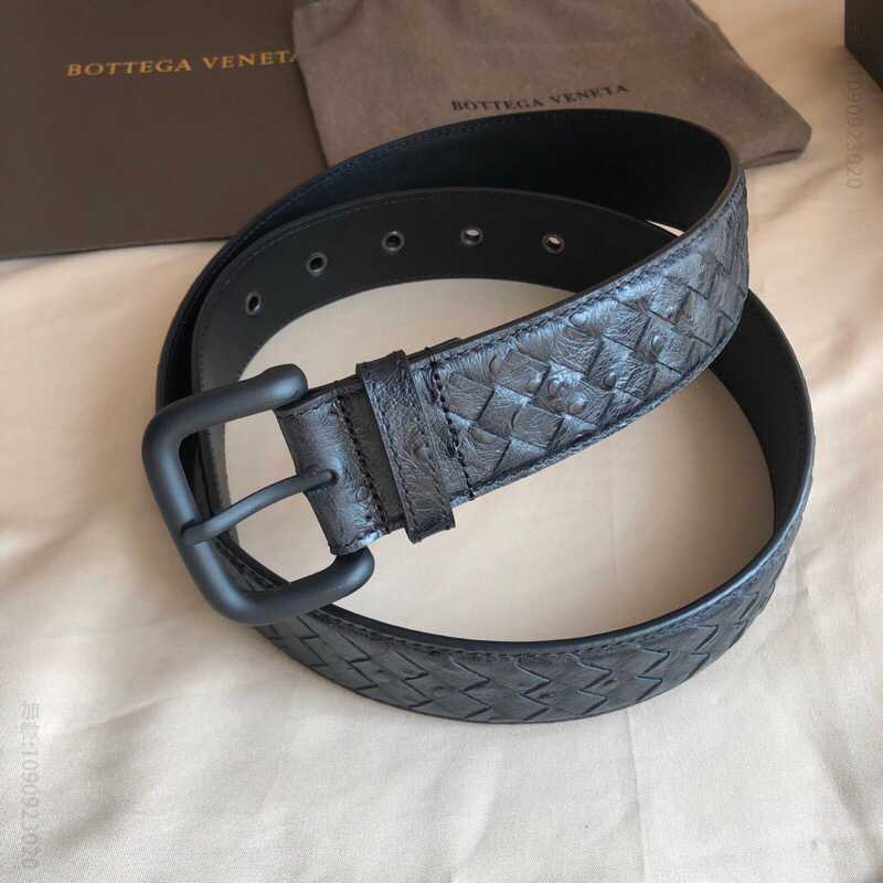 BOTTEGAVENETA葆碟家牛皮精仿鳄鱼皮鸵鸟皮编织男士腰带宽度40mm