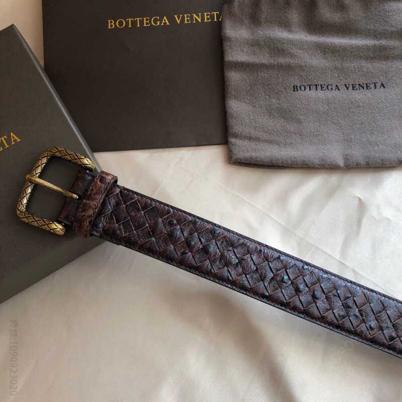 BOTTEGAVENETA葆碟家牛皮精仿鳄鱼皮鸵鸟皮编织男士腰带宽度40mm
