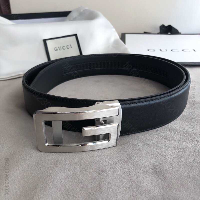 Gucci古驰男士精致G字母自动扣进口双面头层牛皮腰带