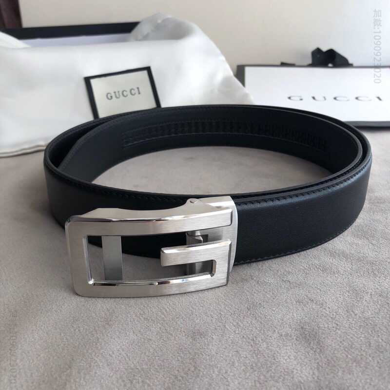 Gucci古驰男士精致G字母自动扣进口双面头层牛皮腰带