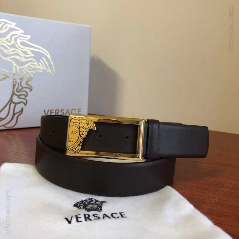 VERSACE范思哲男士黑色棕色头层牛皮腰带3.5cm