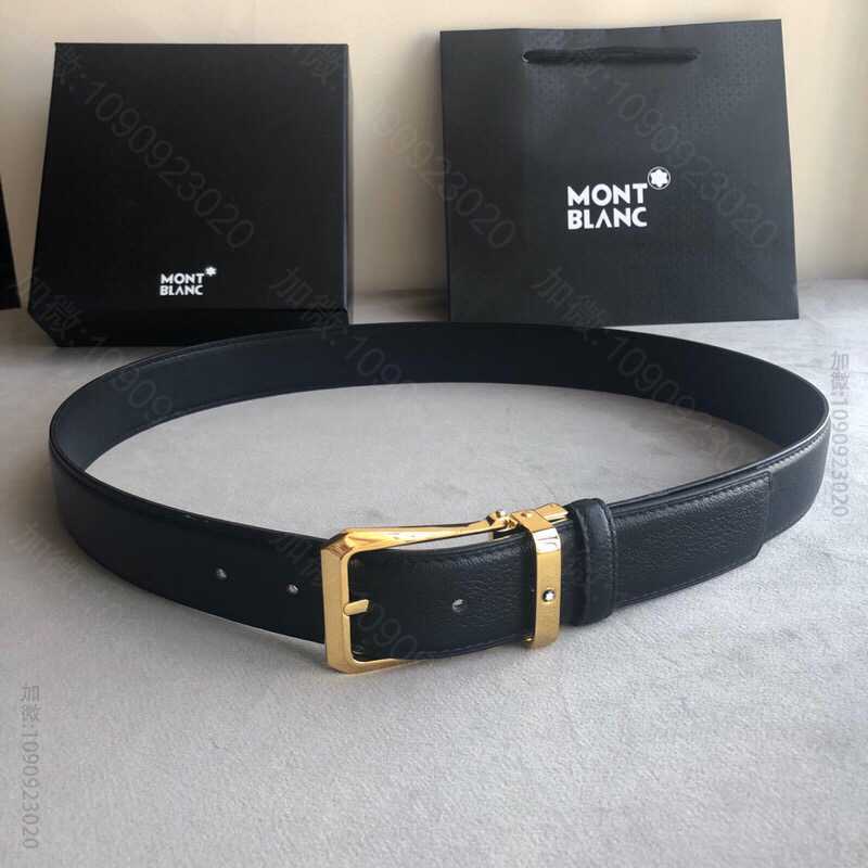 Montblanc万宝龙(德国)精致针式金属扣头层牛皮3.5cm男士腰带