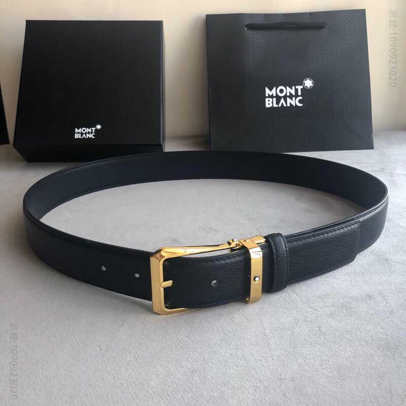 Montblanc万宝龙(德国)精致针式金属扣头层牛皮3.5cm男士腰带