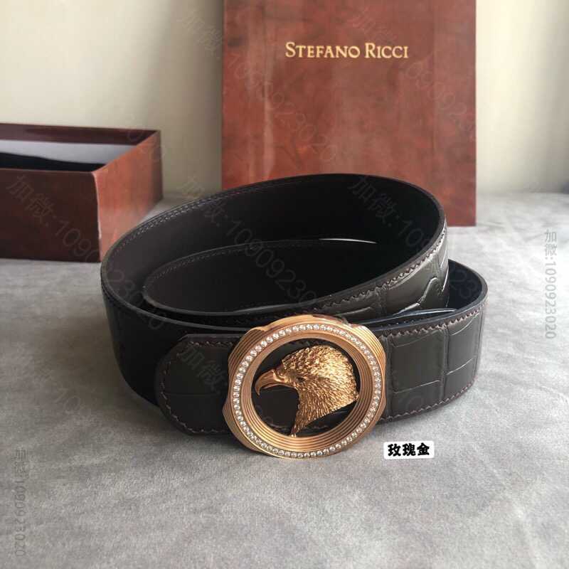 STEFANORICCI史蒂芬.劳尼治专柜款精钢鹰头镶嵌钻扣3.8cm精仿鳄...