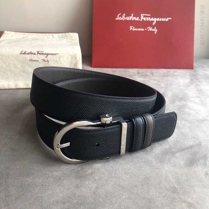 SalvatoreFerragamo菲拉格慕男士3.5cm经典针扣头层牛皮双面十字腰带