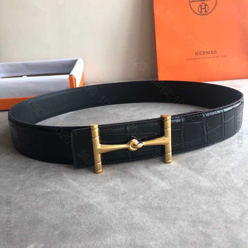 Hermes爱马仕 2023H Hippique皮带扣搭配进口牛皮精仿鳄鱼皮...