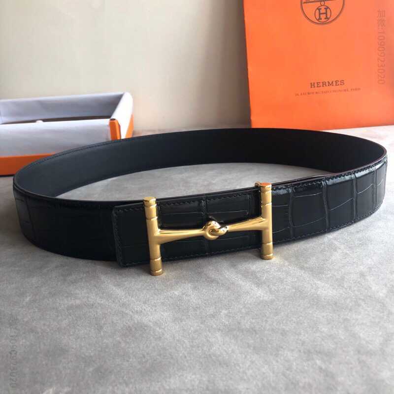 Hermes爱马仕 2023H Hippique皮带扣搭配进口牛皮精仿鳄鱼皮腰带