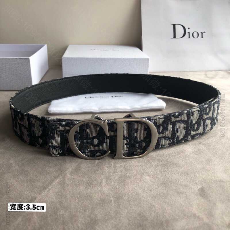 Dior迪奥 35毫米黑色与米色DIOR OBLIQUE印花与黑色牛皮荔枝双面腰带