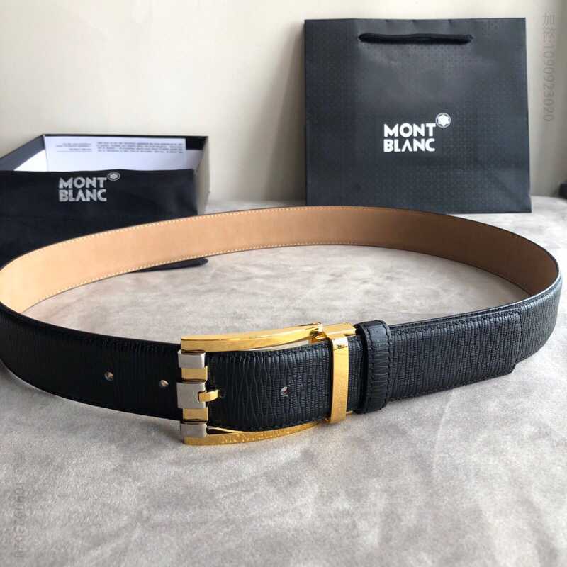 Montblanc万宝龙精致间色针式金属扣头层牛皮(德国)男士腰带宽度:3.5cm