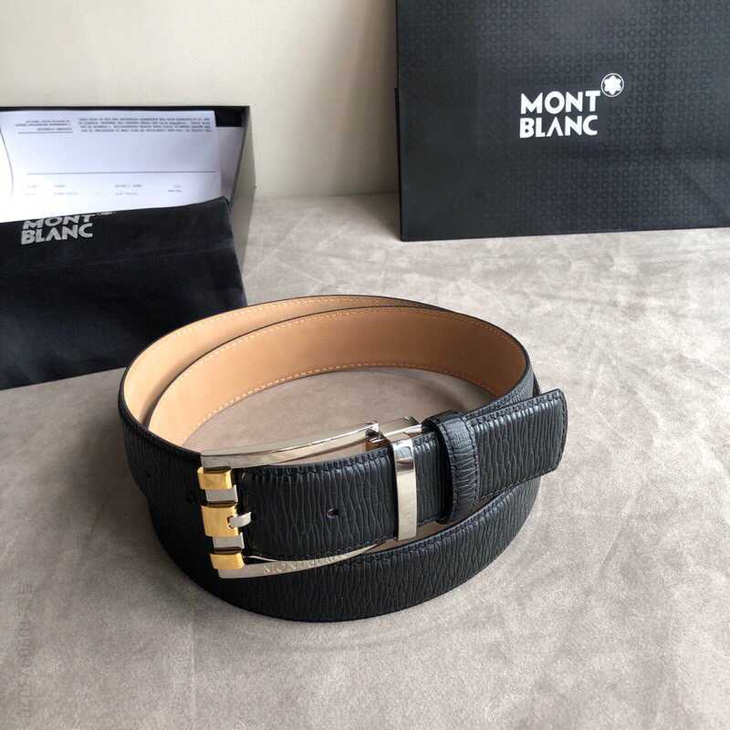 Montblanc万宝龙精致间色针式金属扣头层牛皮(德国)男士腰带宽度:3.5cm
