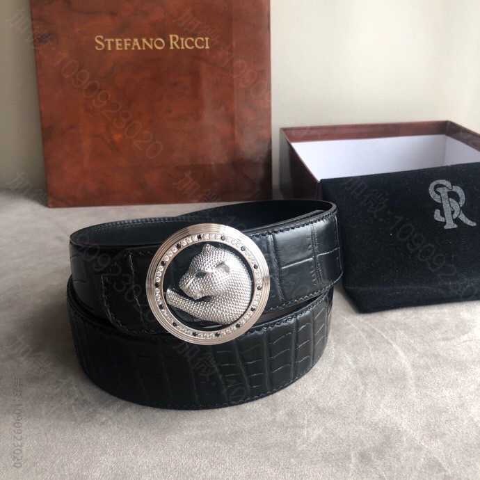 STEFANORICCI史蒂芬.劳尼治专柜款精钢豹头镶嵌钻扣3.8cm头层牛...
