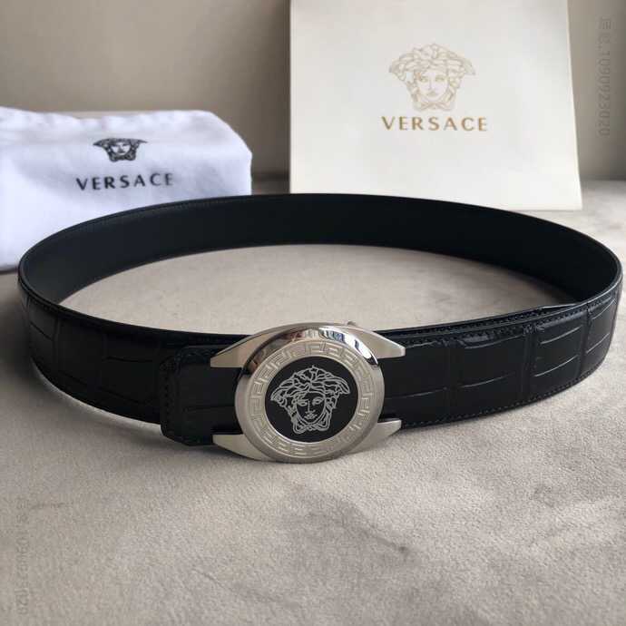 VERSACE范思哲男士进口头层牛皮压纹精仿鳄鱼皮腰带