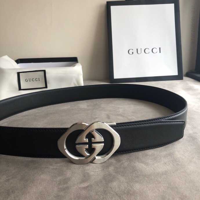 Gucci古驰3.5cm男士精致大双G菱形自动扣进口双面头层牛皮腰带