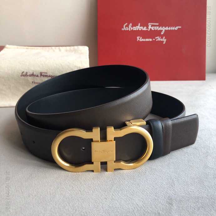 SalvatoreFerragamo菲拉格慕男士3.5cm精致双圈金属夹扣进口头层纳帕牛皮腰带