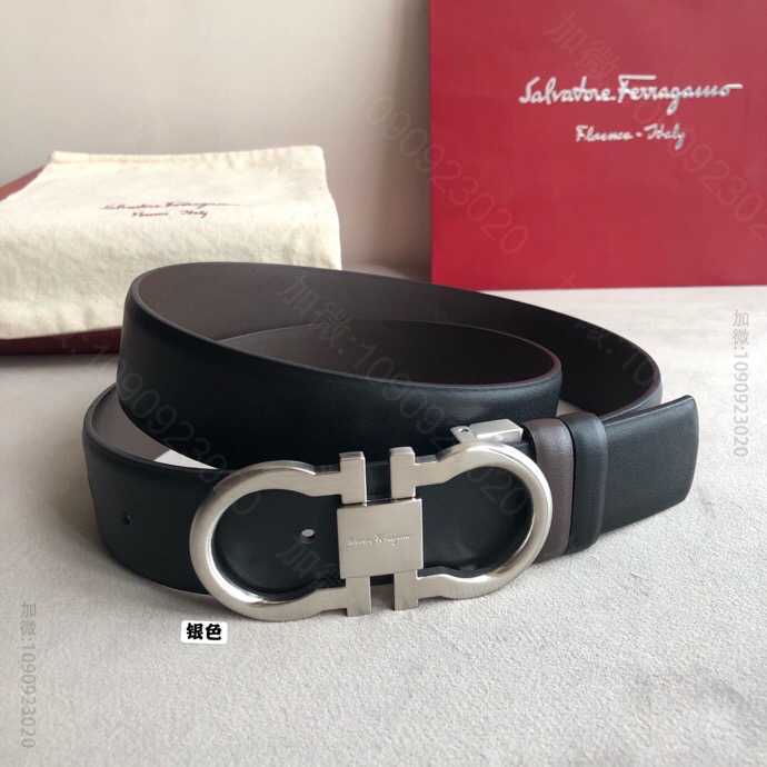 SalvatoreFerragamo菲拉格慕男士3.5cm精致双圈金属夹扣进...