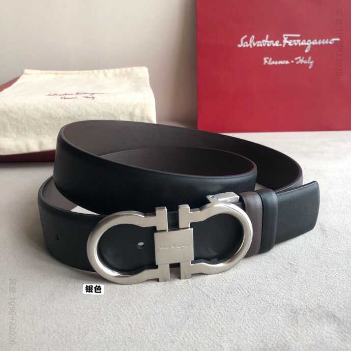SalvatoreFerragamo菲拉格慕男士3.5cm精致双圈金属夹扣进口头层纳帕牛皮腰带