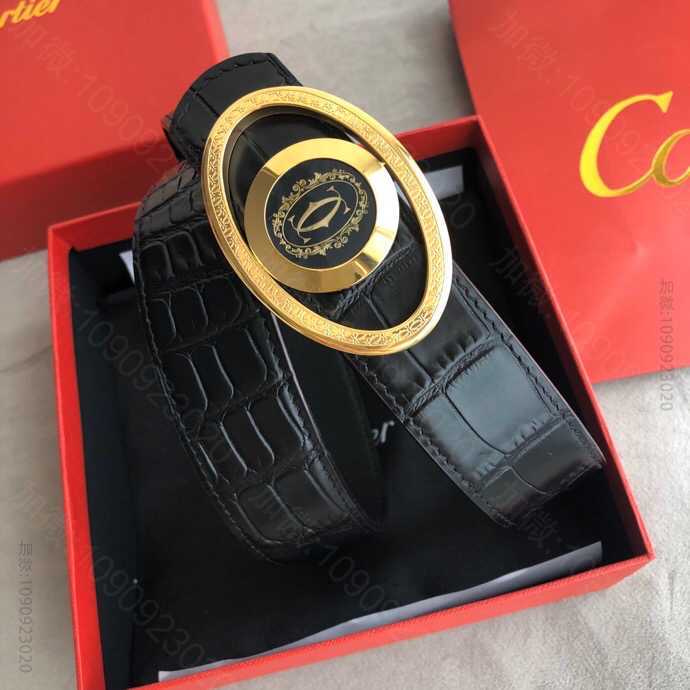 Cartier卡地亚精钢两面用翻转金属扣头层牛皮精仿鳄鱼皮腰带
