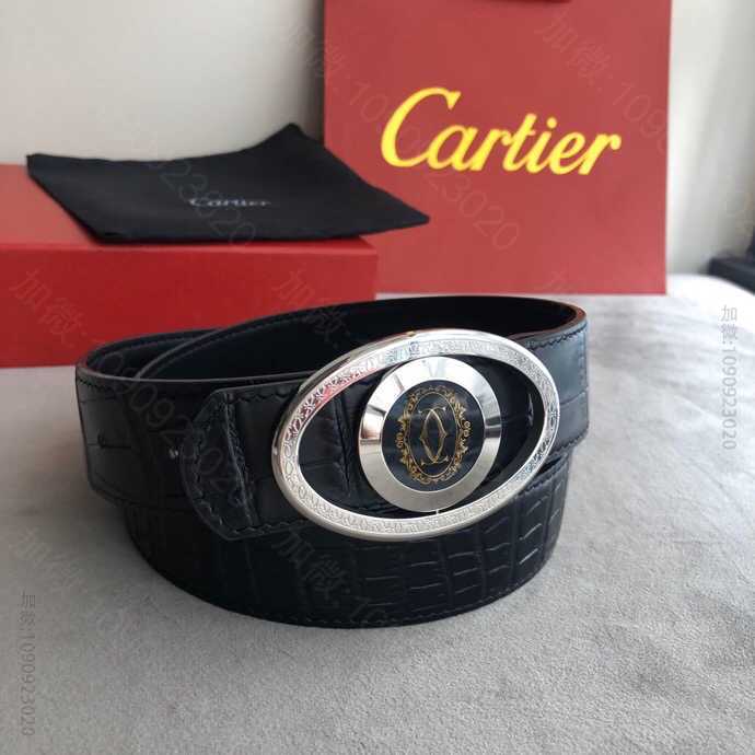 Cartier卡地亚精钢两面用翻转金属扣头层牛皮精仿鳄鱼皮腰带