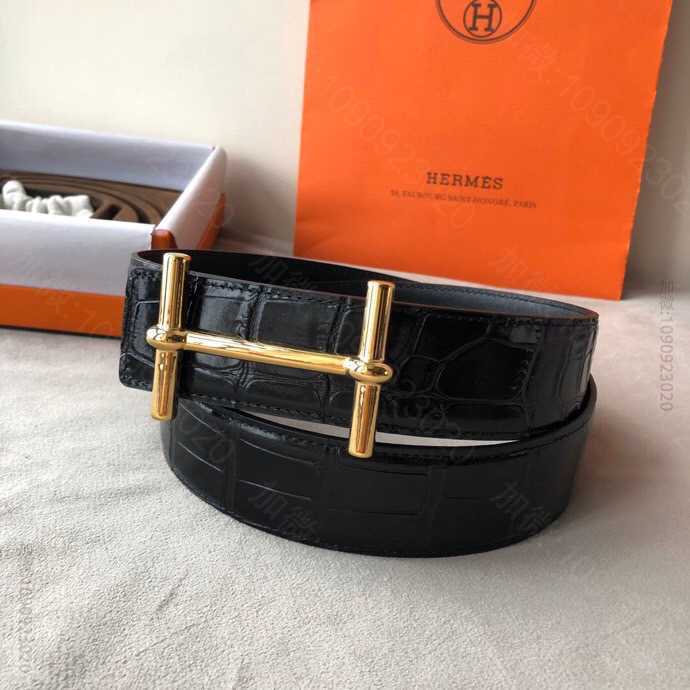 hermes爱马仕 新款H dAncre 皮带扣&进口牛皮压制鳄鱼纹38mm...