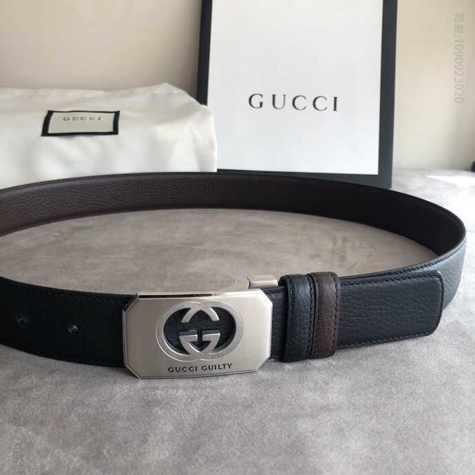 Gucci古驰精钢燃情醉爱镂空金属夹扣搭配头层牛皮双面腰带35mm