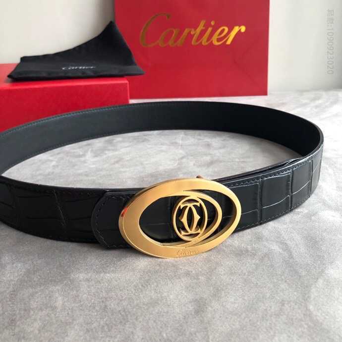 Cartier卡地亚精钢镂空金属扣头层牛皮精仿鳄鱼皮腰带3.5cm