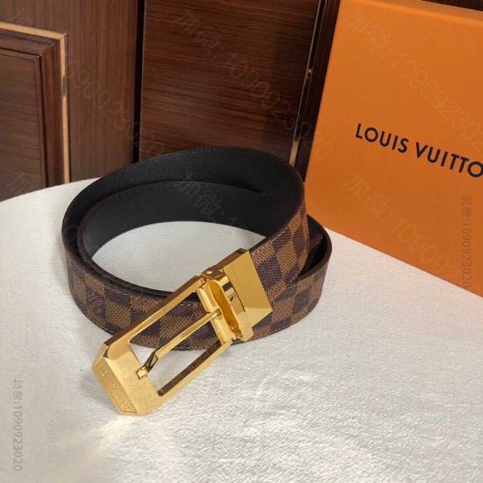 LOUIS VUITTON路易威登 经典棋盘格/老花头层牛皮3.5cm腰带