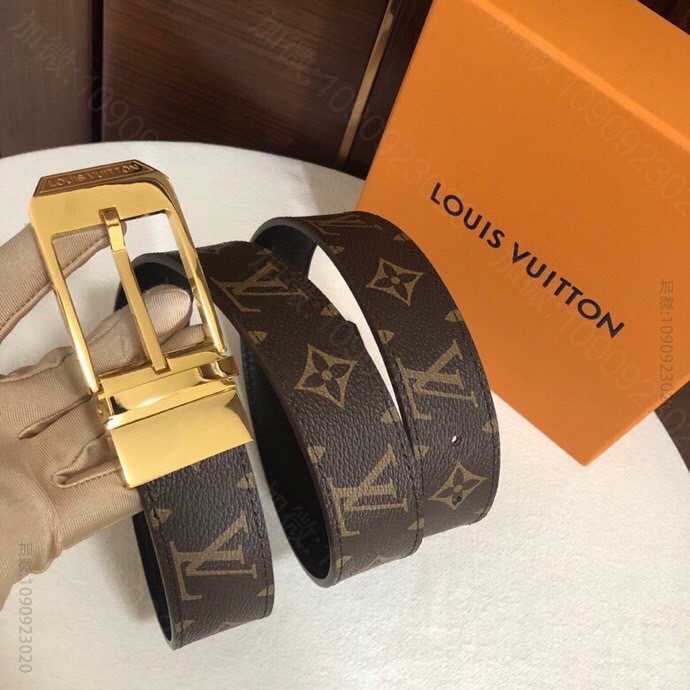 LOUIS VUITTON路易威登 经典棋盘格/老花头层牛皮3.5cm腰带