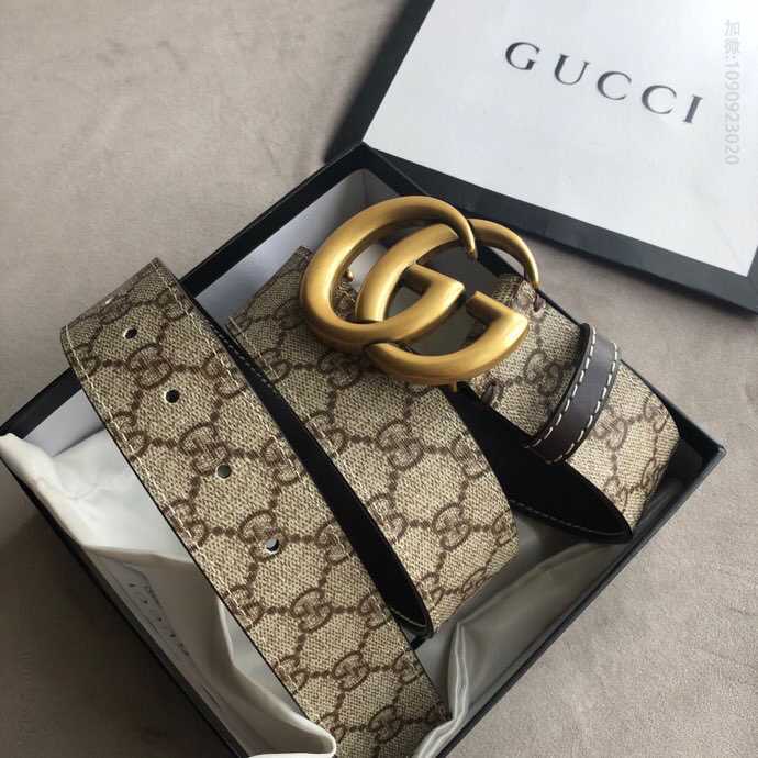 GUCCI古驰双G字母交织图案标志性乌木色男款腰带