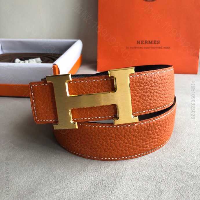 Hermes爱马仕 经典精钢H焊点金属扣搭配原版皮粒面男款3.8cm腰带